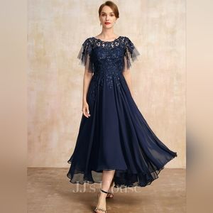 A-line Scoop Illusion Asymmetrical Lace Chiffon With Sequins